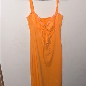 Elegant Orange Lace Trim Nightgown